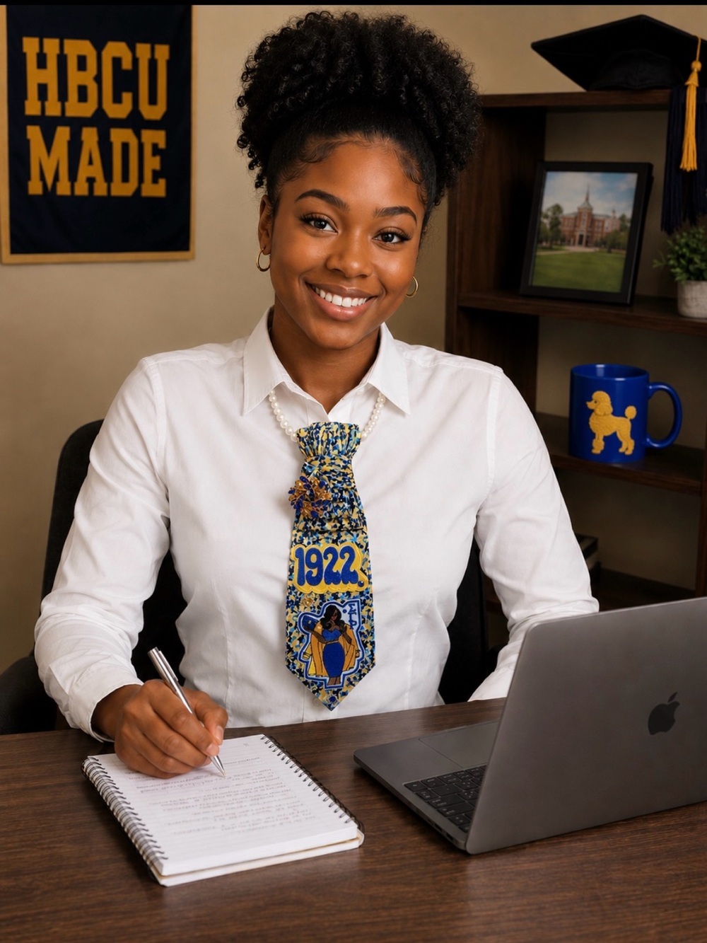 Blue and Yellow 1922 Embroidered Statement Tie Necklace